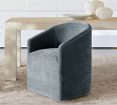 Baldwin Upholstered Barrel Back Dining Armchair Rustic Chenille Vapor Pottery Barn