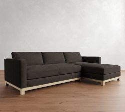 Jake Leather Seadrift Wood Base Chaise Sectional (111&quot;&ndash;121&quot;)