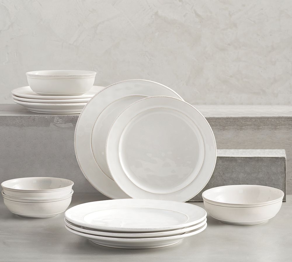 Cambria Handcrafted Stoneware Dinnerware Sets, with Soup Bowl, in Stone