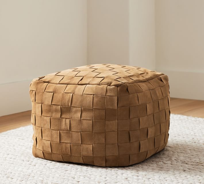 Suede Basketweave Pouf 18 x 18 x 14