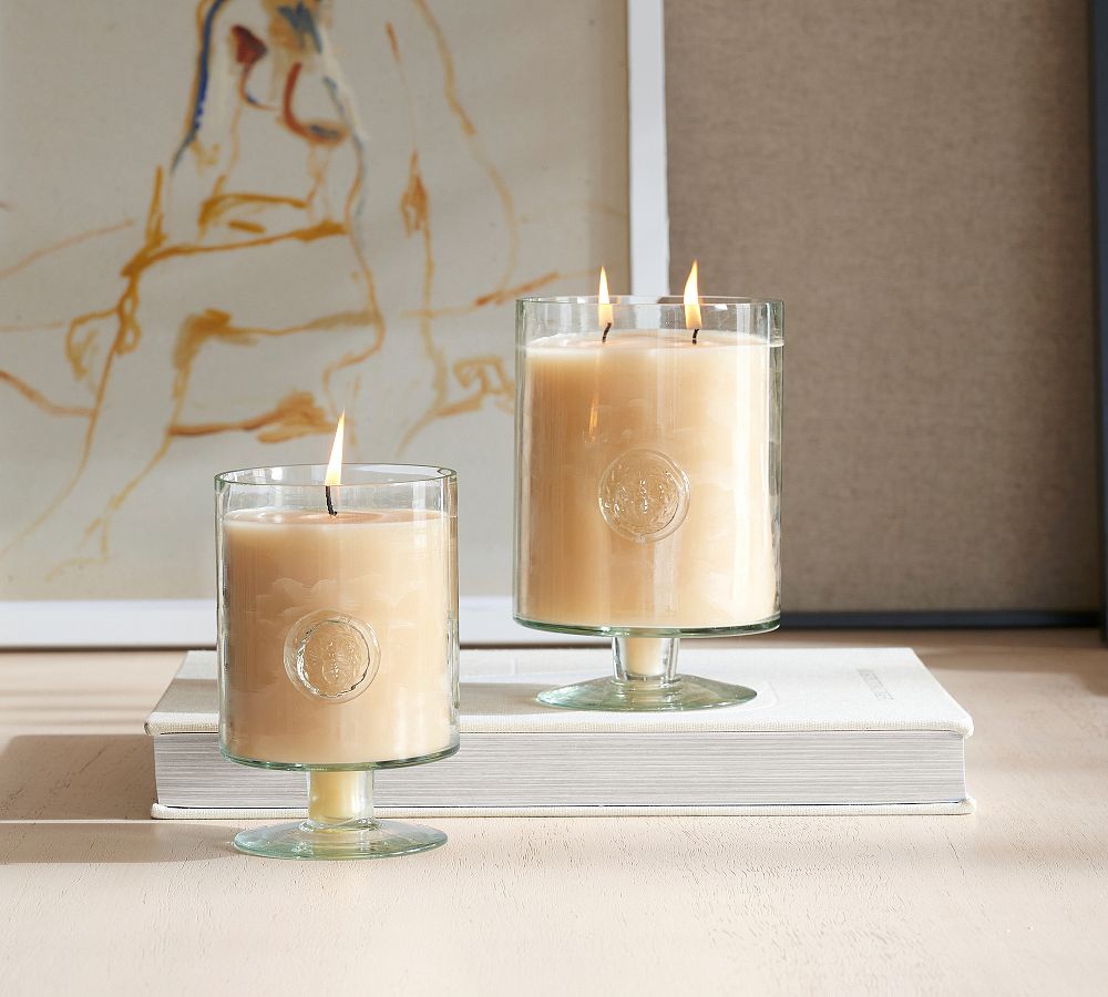 Stamped Glass Pedestal Candle - Mediterranean Citrus