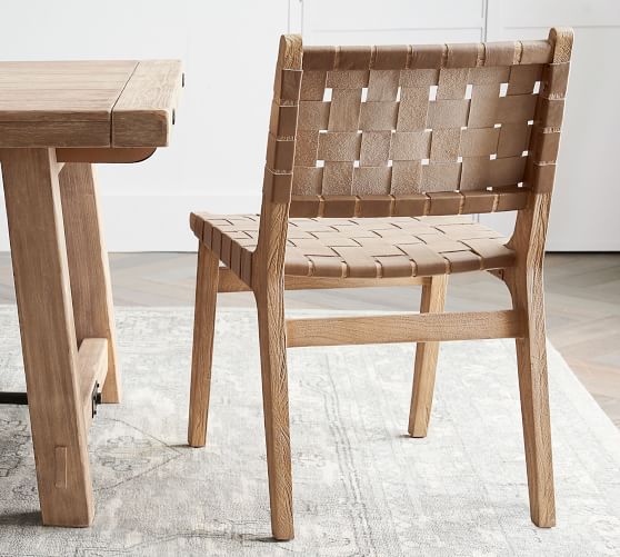 Fenton Woven Leather Dining Chair Pottery Barn