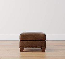 Open Box: Irving Leather Storage Ottoman with Nailheads