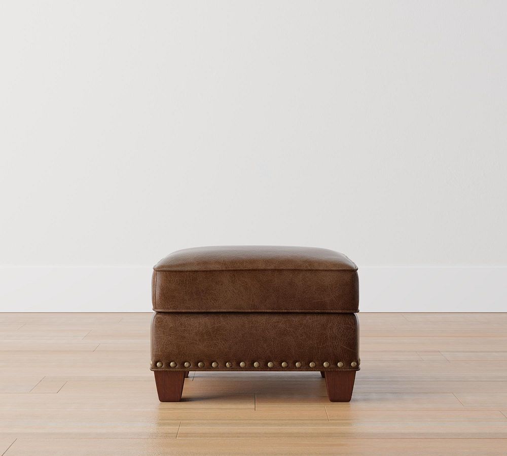 Open Box: Irving Leather Storage Ottoman with Nailheads