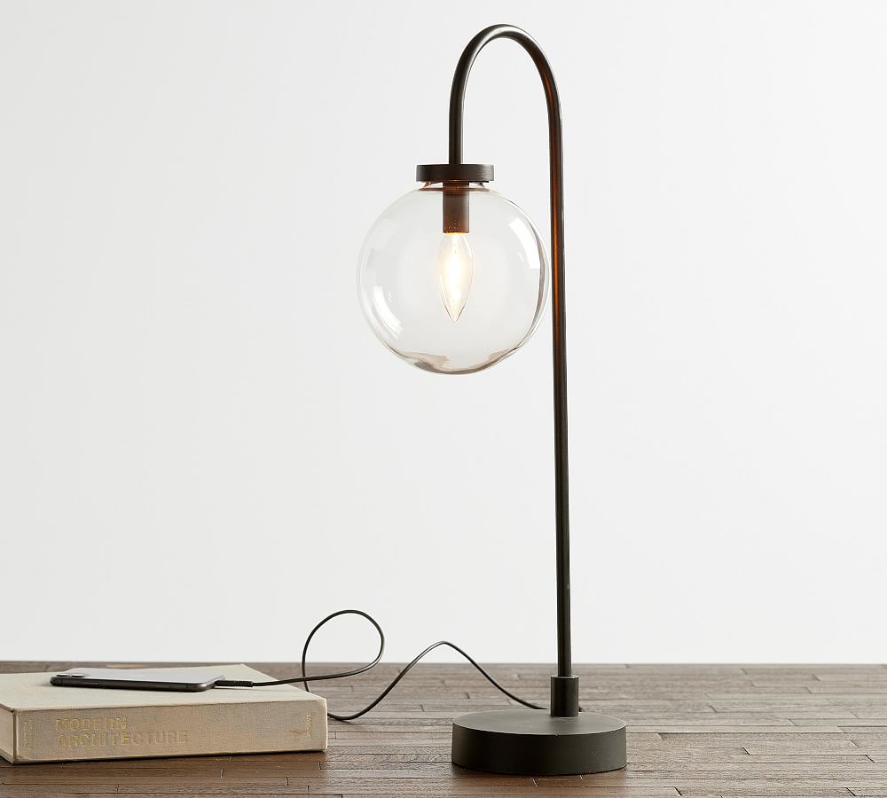 Claremont Glass Globe USB Table Lamp (25&quot;)
