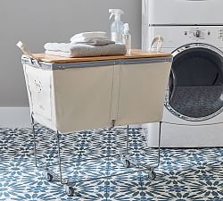 Medium Elevated Canvas Laundry Basket with Wheels