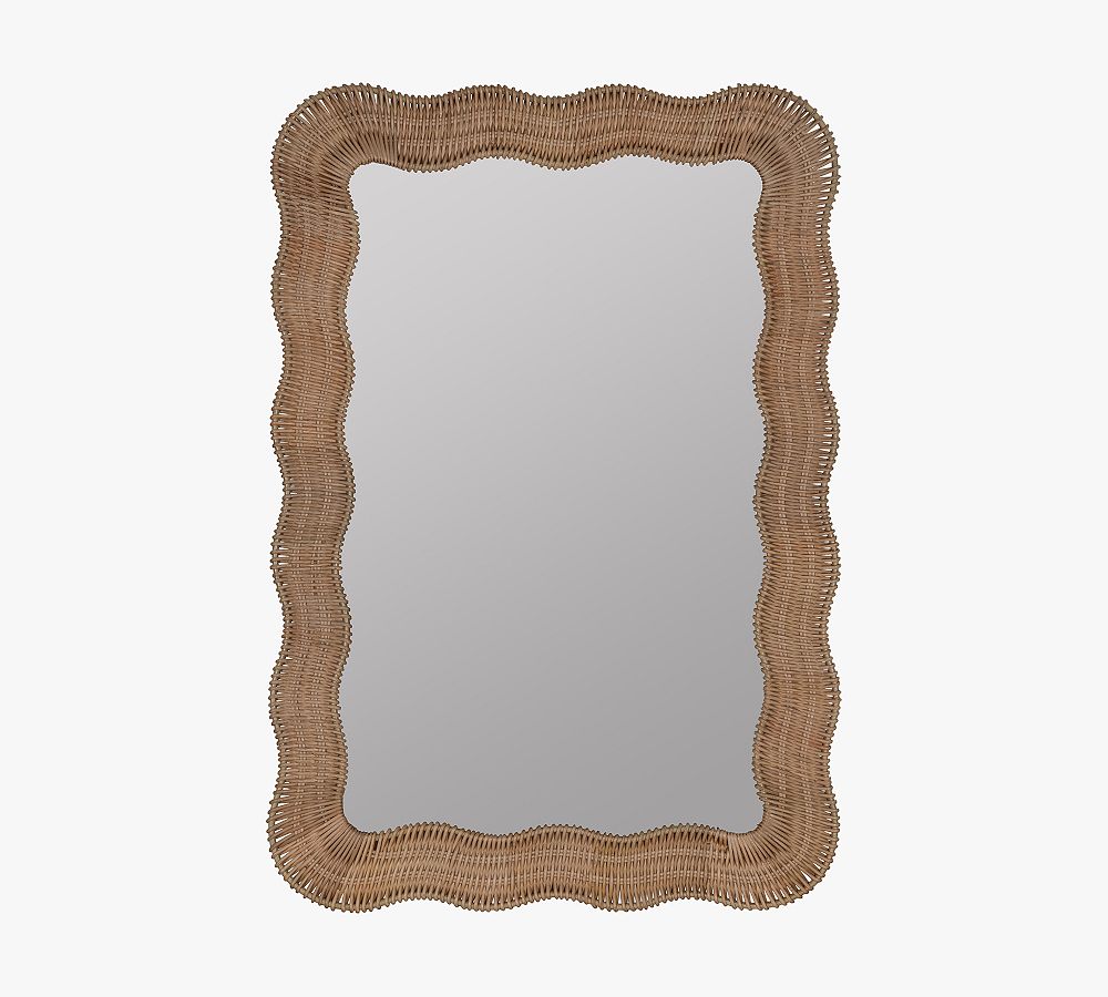 Scalloped Rattan Rectangle Wall Mirror - Stylish Decor