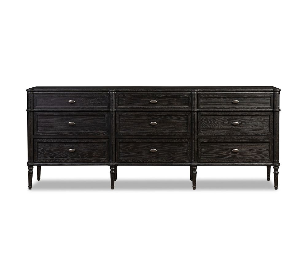 Hugo Black Oak 85" 9-Drawer Dresser with Levelers