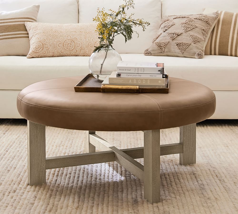 Haden Round Leather Ottoman