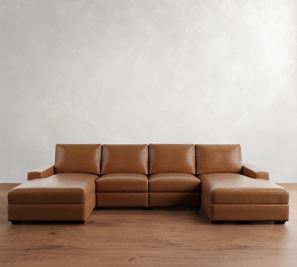Big Sur Square Arm Leather Power Reclining Double Chaise Sectional (146&quot;-170&quot;)
