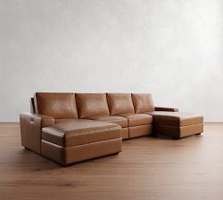 Big Sur Square Arm Leather Power Reclining Double Chaise Sectional (146&quot;-170&quot;)