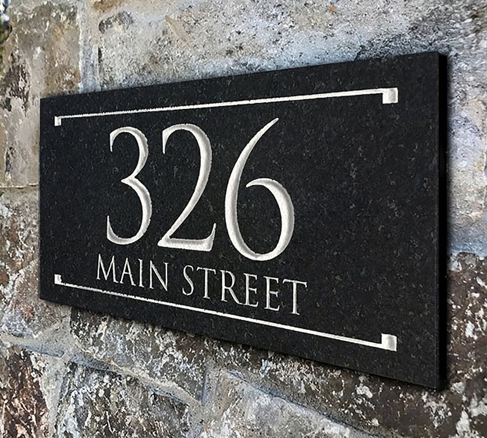 Black Granite Rectangle Trajan Engraved Address Sign