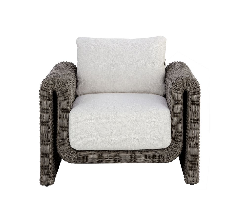 Gray Woven Rattan Outdoor Lounge Chair with Cream Cushions