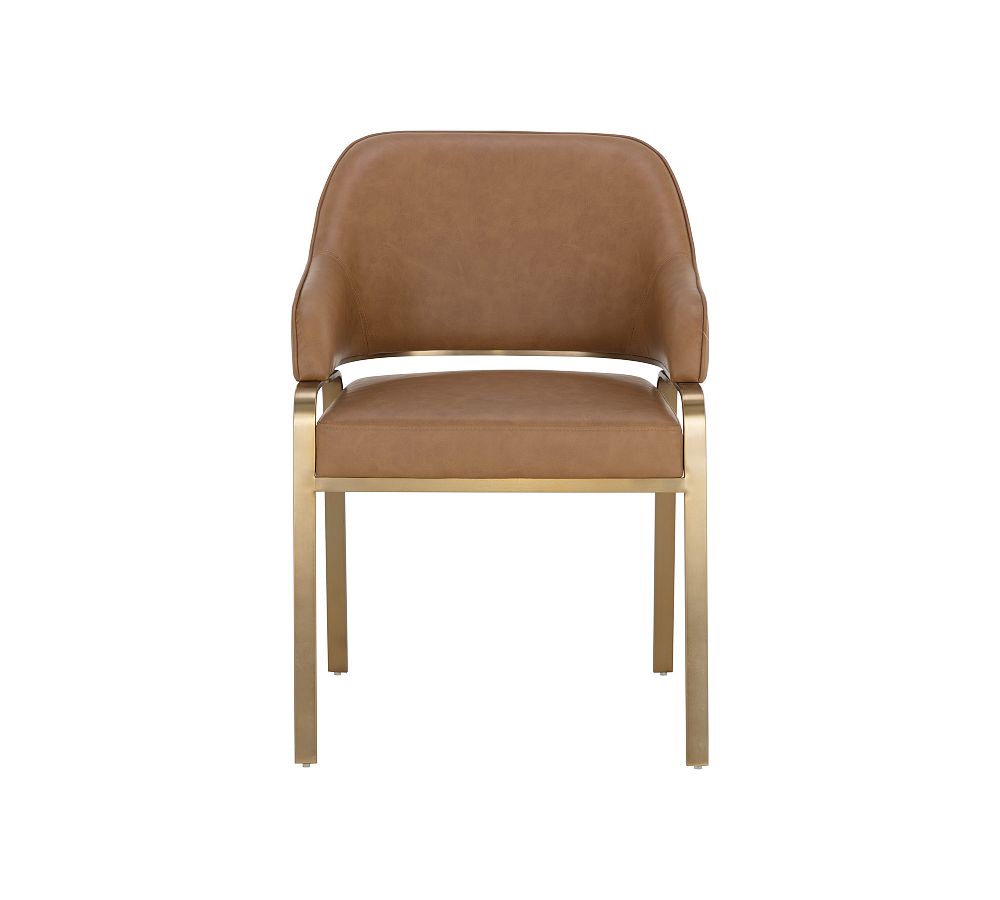 Cognac Faux Leather Arm Chair with Gold Metal Frame