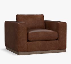 Carmel Wide Arm Leather Wood Base Chair
