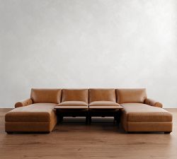 Big Sur Roll Arm Leather Power Reclining Double Chaise Sectional (148&quot;-172&quot;)