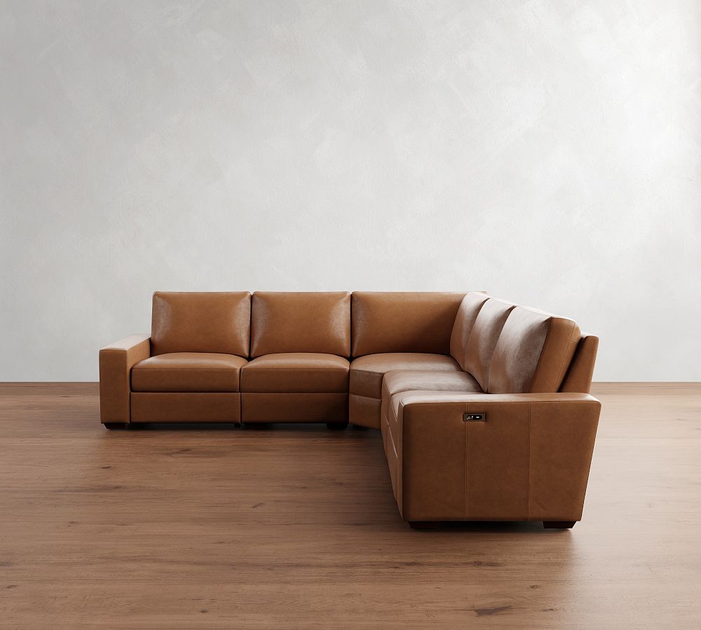 Big Sur Square Arm Leather Power Reclining L-Shaped Sectional (121&quot;-133&quot;)