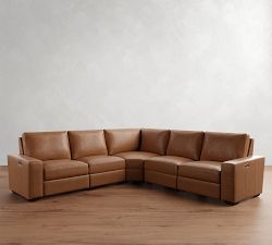 Big Sur Square Arm Leather Power Reclining L-Shaped Sectional (121&quot;-133&quot;)