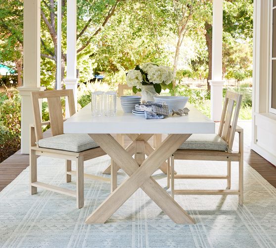 Indio Concrete & Eucalyptus X-Base Outdoor Dining Table (72")