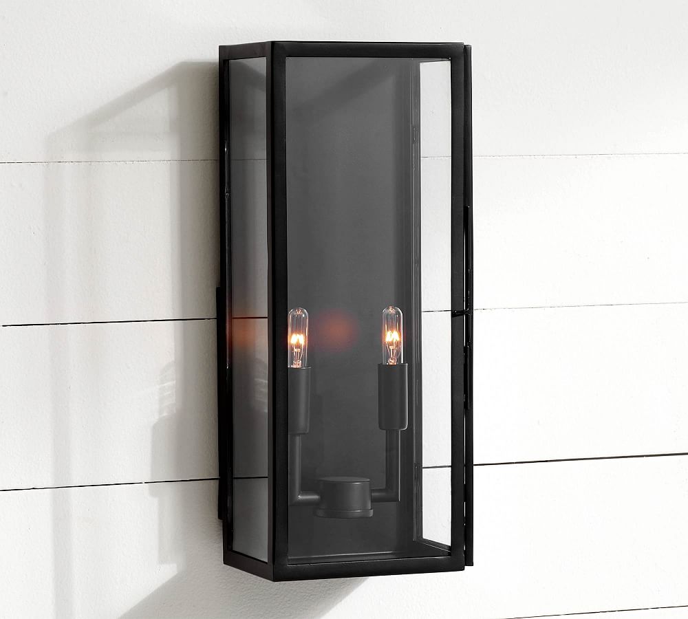 Manor Outdoor Glass &amp; Iron Double Sconce (18'')