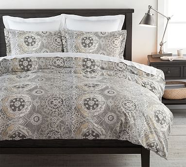 Jacquelyn Medallion Organic Sateen Duvet Cover King Cal. King Gray Pottery Barn