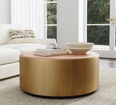 Brockton Round Metal Leather Coffee Table 40