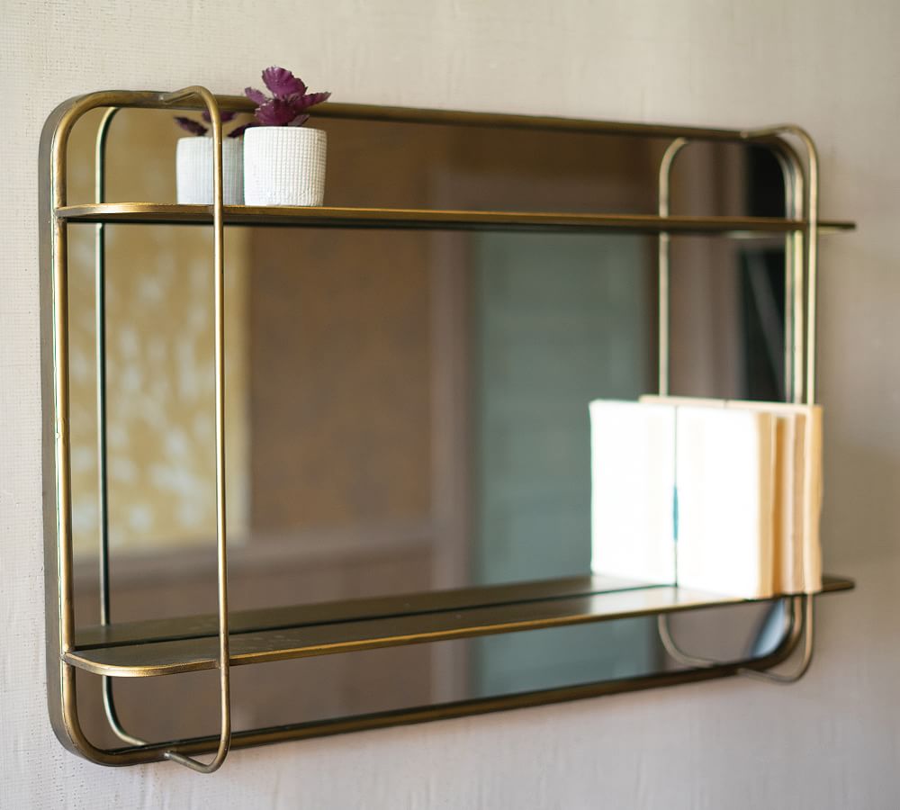 Ellis Brass Wall Mirror with Shelf