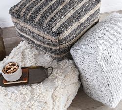 Harlan Handwoven Striped Pouf