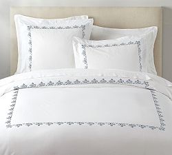 Blossom Embroidered Organic Percale Duvet Cover