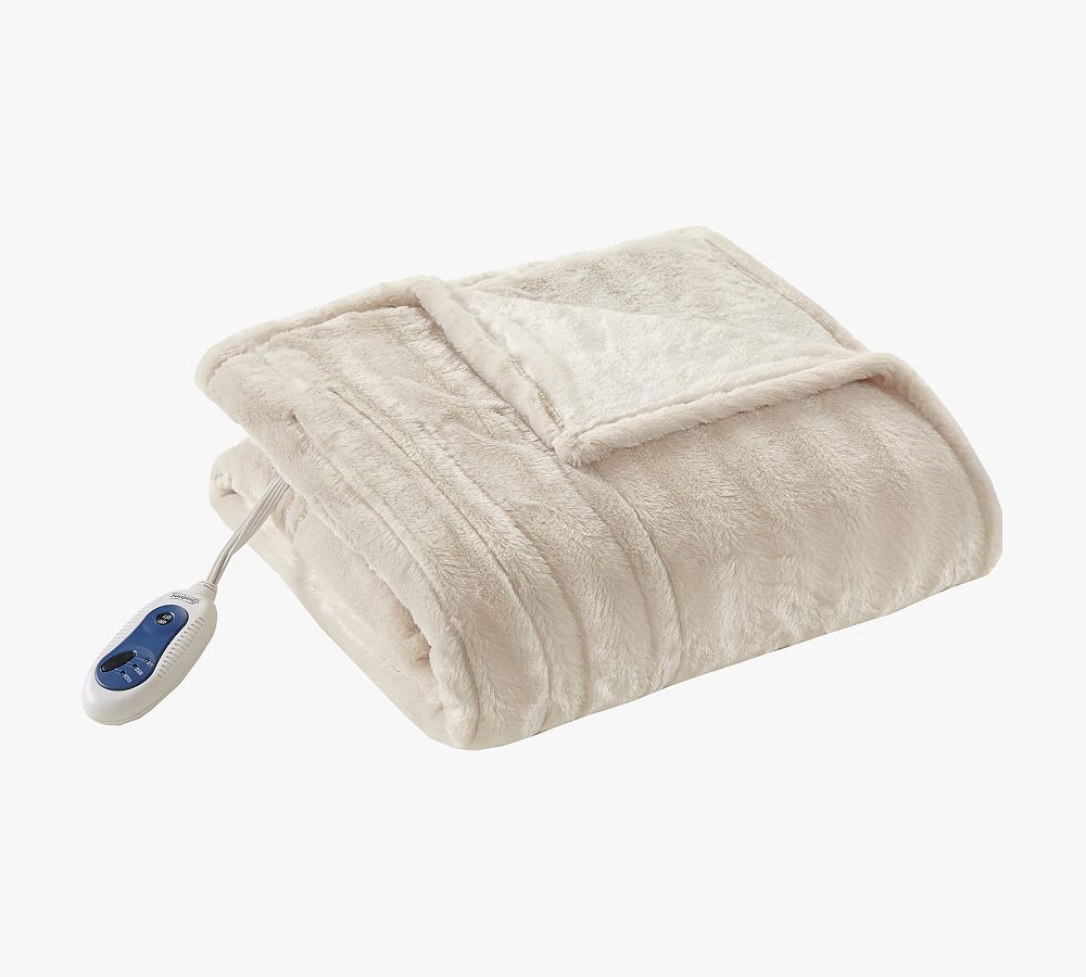 Ivory Faux Fur Electric Heated Throw Blanket, 50 x 70"