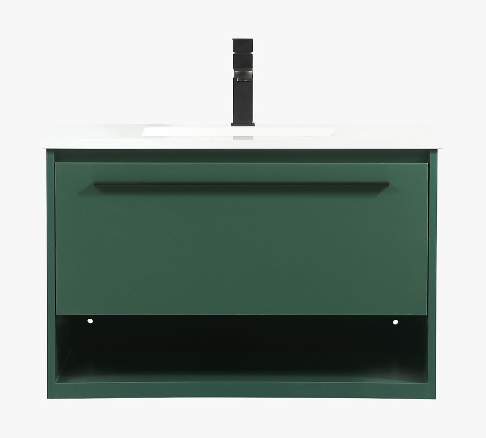 Green 30" MDF Single Sink Floating Vanity with White Quartz Top