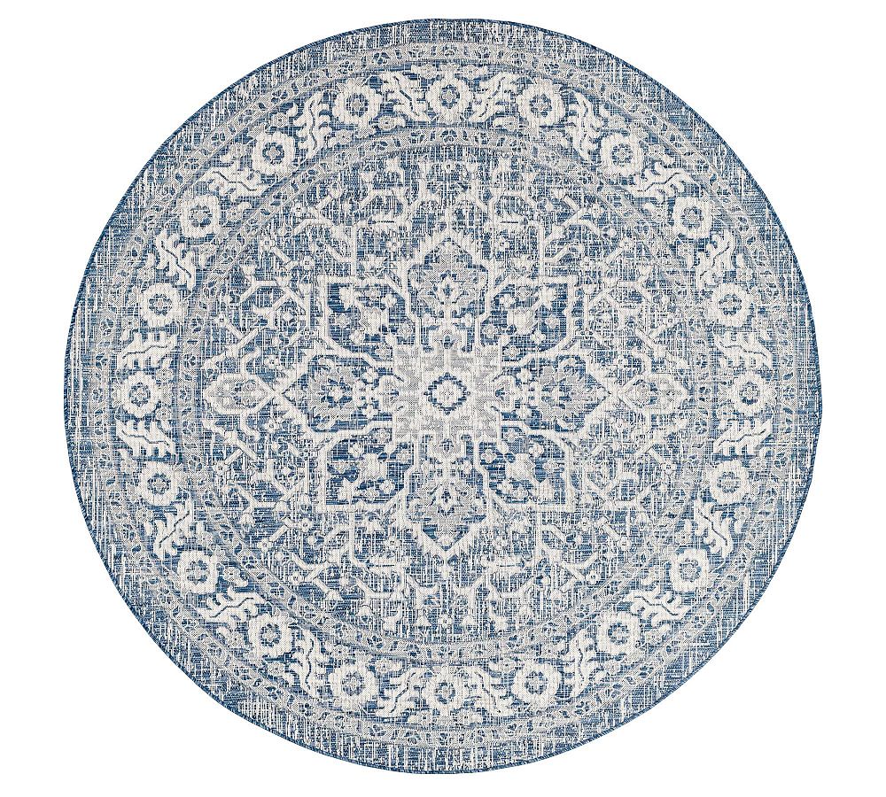 Easy-Care Denim Blue 6'7" Synthetic Round Outdoor Rug