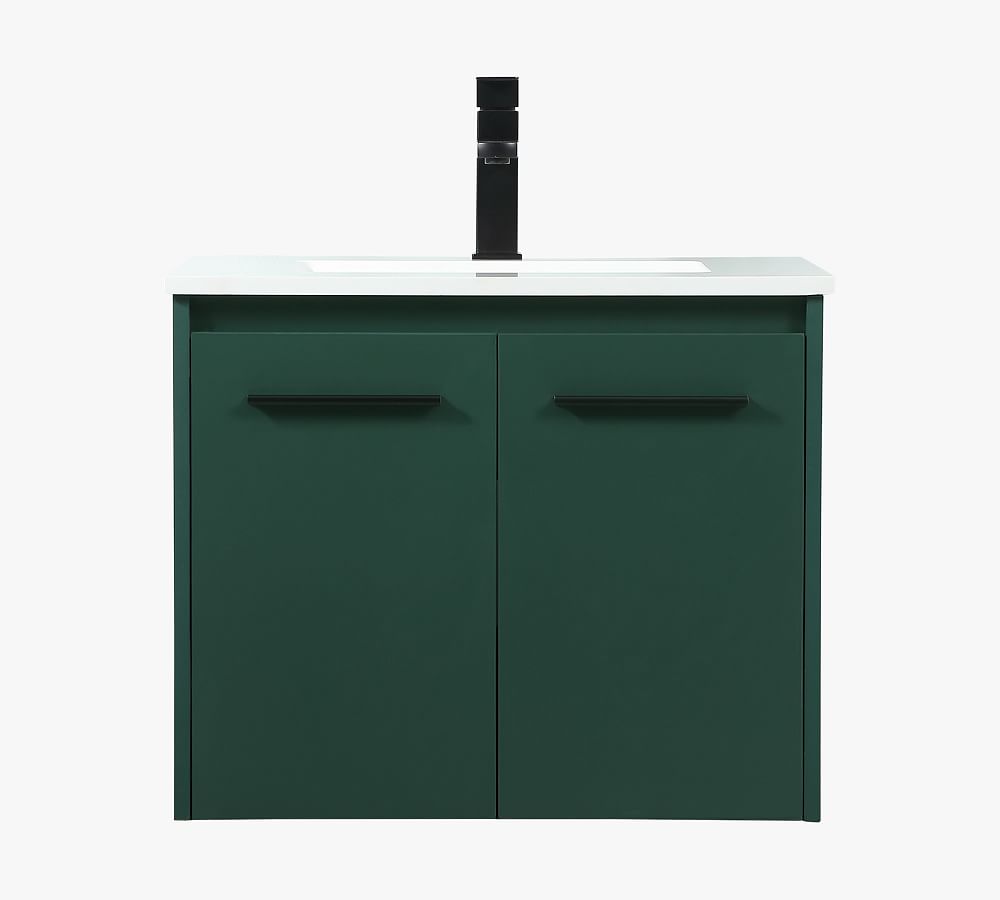 Green Faux Wood 24" Single Sink Floating Vanity