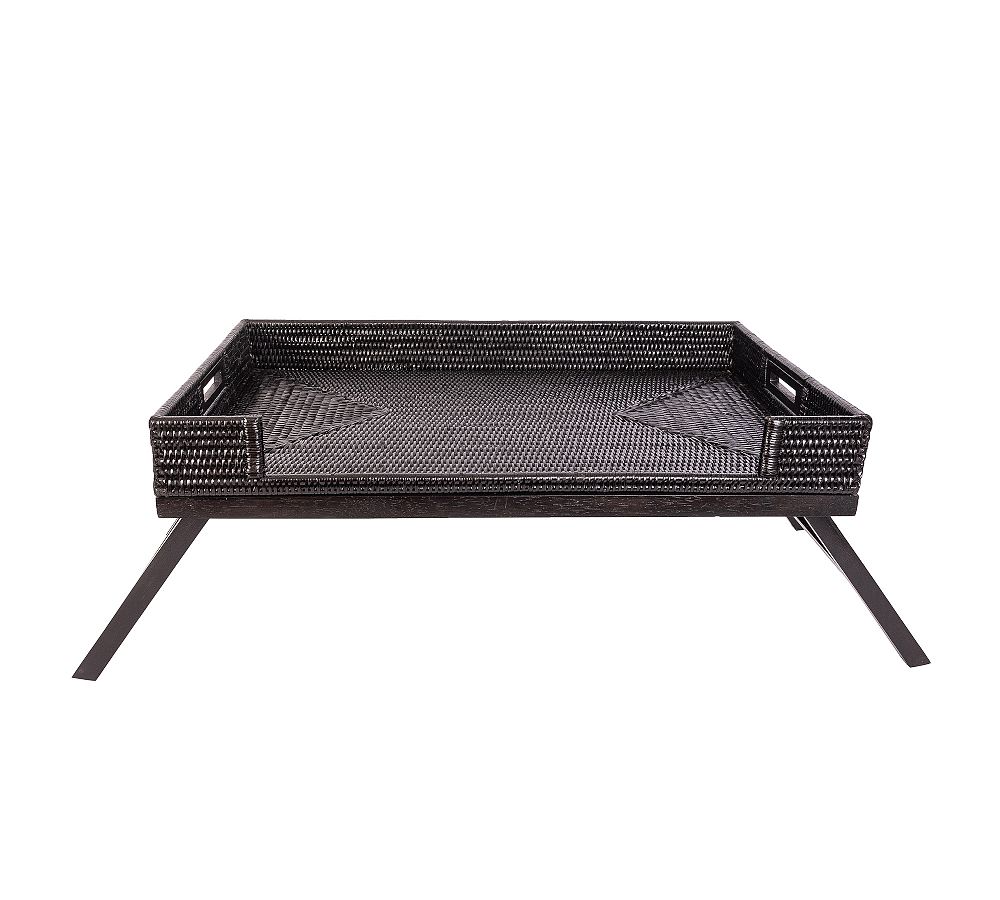 Tava Handwoven Rattan Serving Tray with Stand (Black)