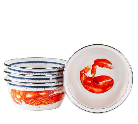 Golden Rabbit Lobster Enamel Individual Bowls, Set of 4