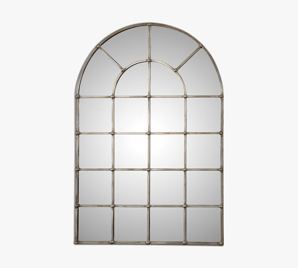 Silver Rectangular Arch Windowpane Wall Mirror