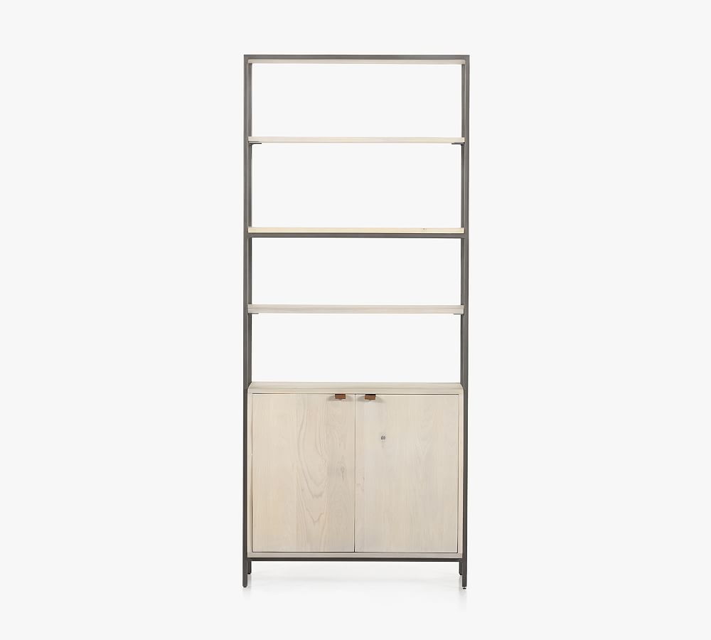 Dove White Poplar Contemporary 35'' Wide Bookcase with Leather Pulls