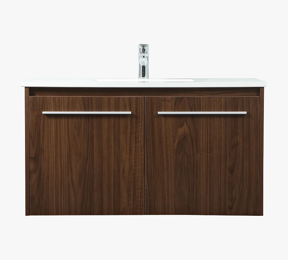 Walnut 36" Single Sink Floating Vanity with Marble Top