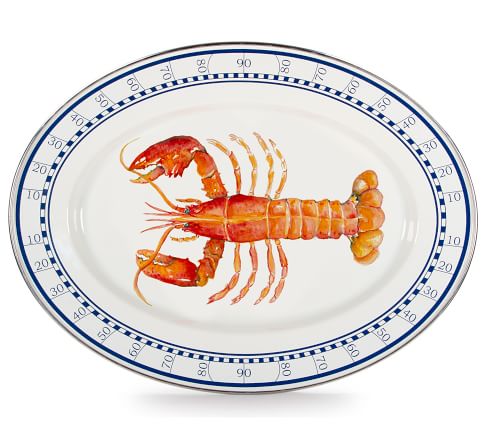 Golden Rabbit Lobster Enamel Oval Serving Platter