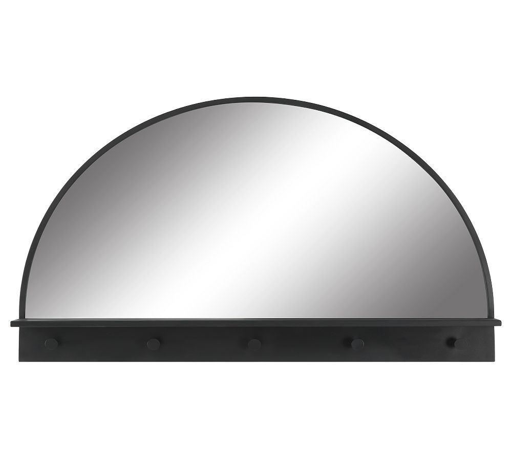 Black Arch Wall Mirror with Hooks and MDF Frame