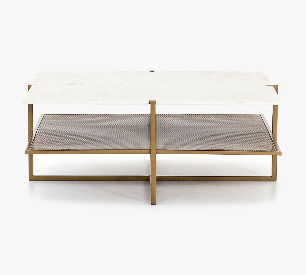 Hyla 41'' Brown and White Contemporary Square Marble Coffee Table with Storage