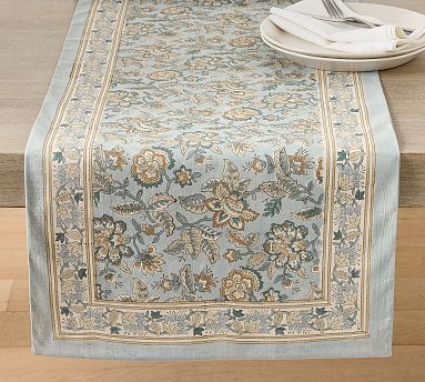 Brooke Block Print Cotton Table Runner | Pottery Barn