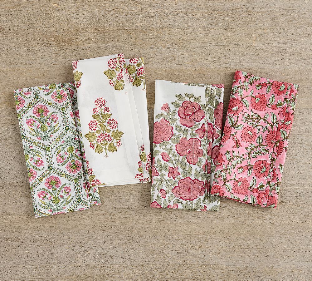 Lainey Block Print Cotton Napkins - Mixed Set of 4