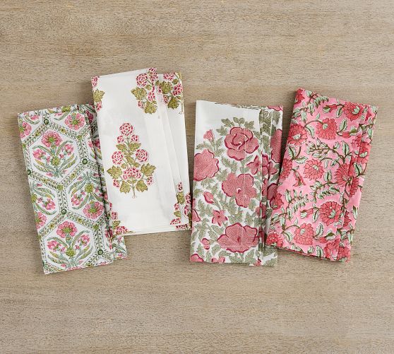 Lainey Block Print Cotton Napkins - Mixed Set of 4