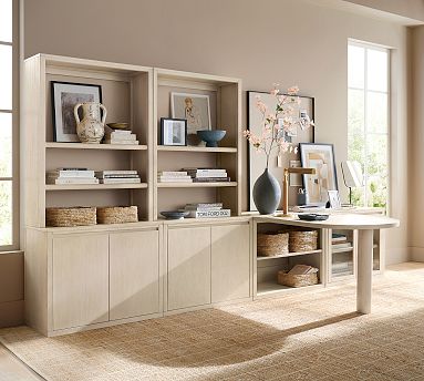 Cayman Peninsula Desk with Tall Bookcase Suite Pottery Barn