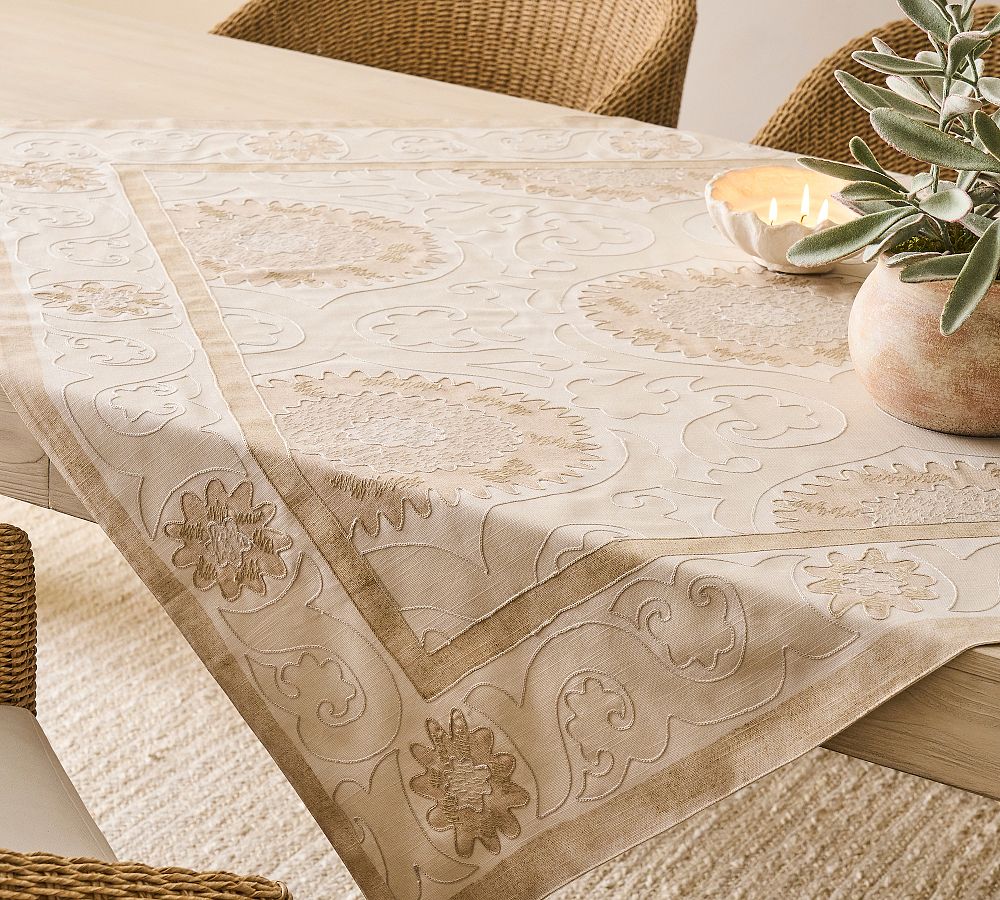 Alanya Suzani Embroidered Cotton Table Throw