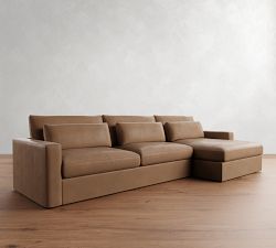 Westwood Square Arm Deep Seat Leather Chaise Sectional (130&quot; - 148&quot;)