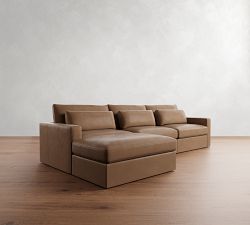 Westwood Square Arm Deep Seat Leather Modular Chaise Sectional (142&quot;)