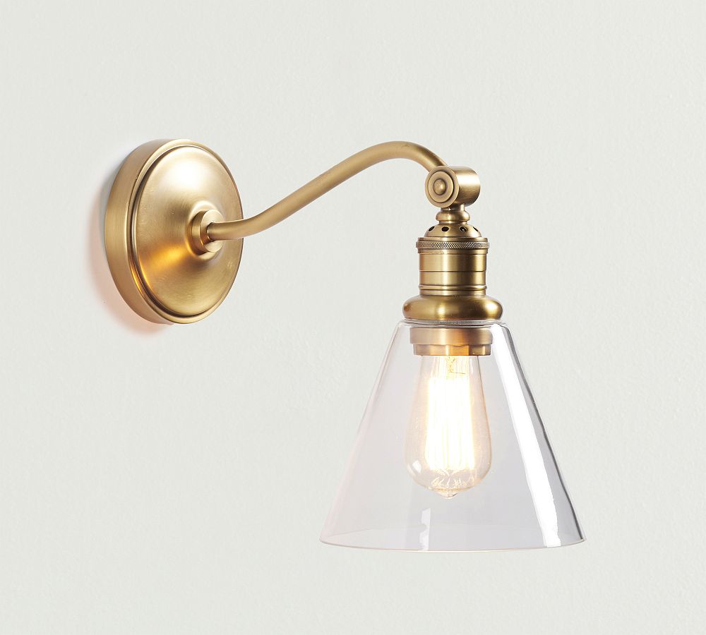 Flared Glass Curved Arm Sconce (11&quot;)