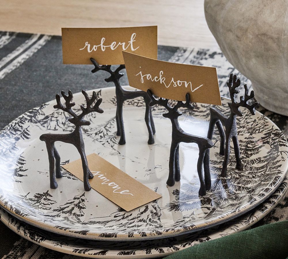 Bronze Sculpted Reindeer Place Card Holder - Set of 4